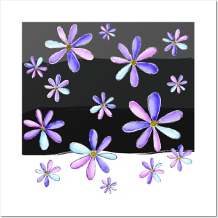 A Shower of Daisies - Hand Drawn with Pretty Pastel Pink and Purple Petals Posters and Art